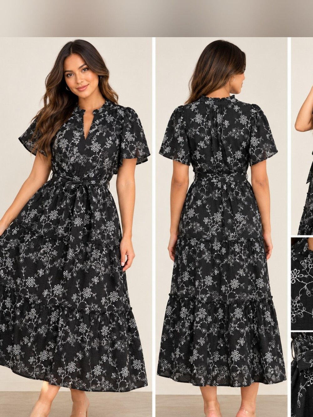 Sugarlips Black Floral Tiered Maxi Dress with Self Tie